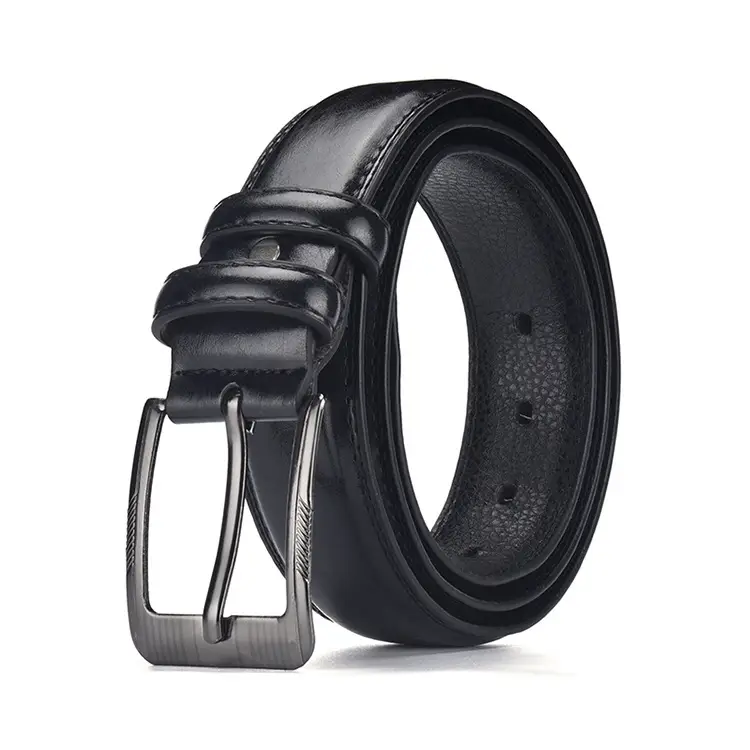 Men's Black Leather Belt with Silver Buckle - Image 8