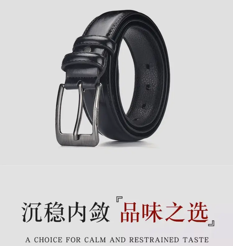 Men's Black Leather Belt with Silver Buckle — feature 5