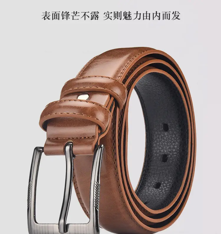 Men's Black Leather Belt with Silver Buckle — feature 6