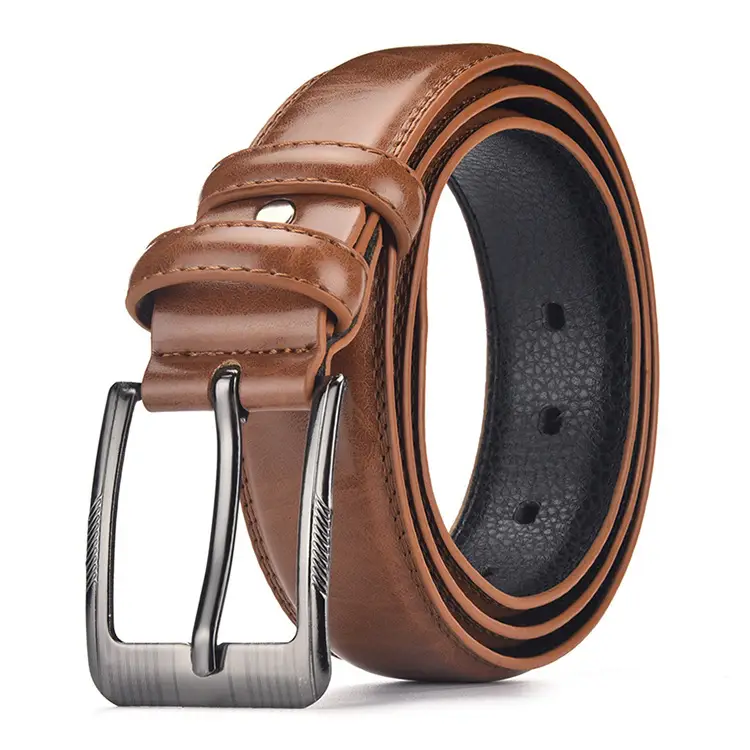 Men's Black Leather Belt with Silver Buckle - Image 3