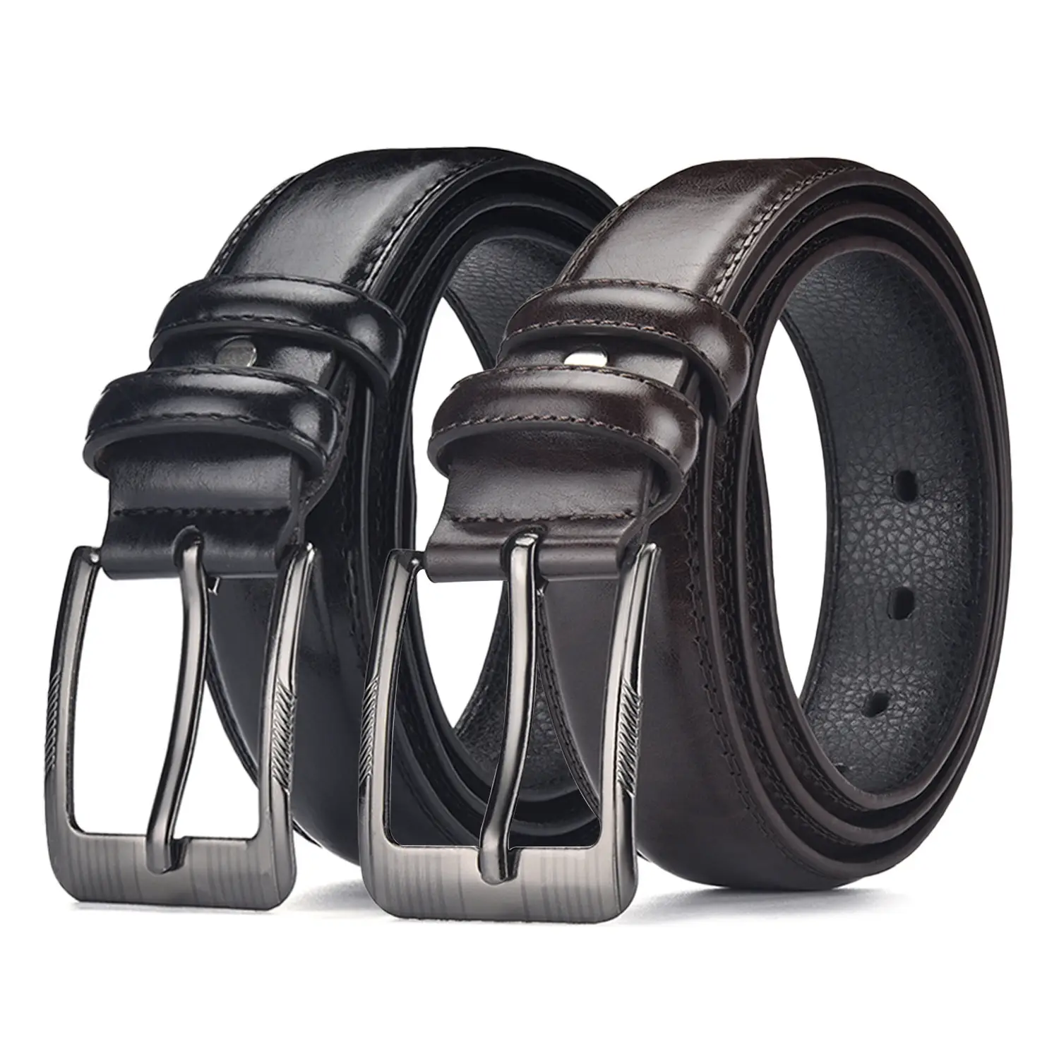 Men's Black Leather Belt with Silver Buckle - Image 4
