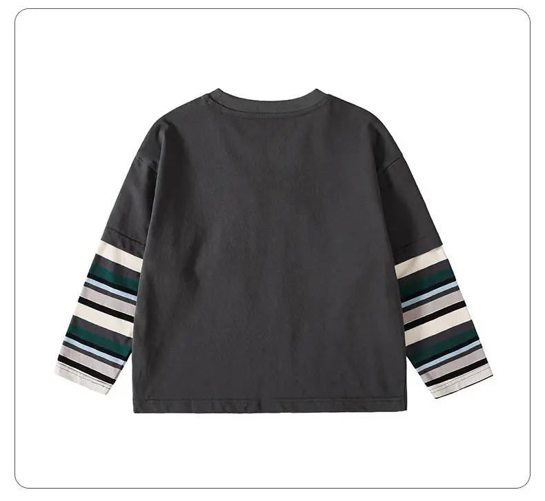 Boys Long Sleeve T-Shirt Grey Faux Smiley Embroidered — feature 12