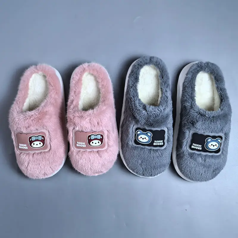 2025 Plush Cotton Slippers Pink Grey for Men Women - Image 9