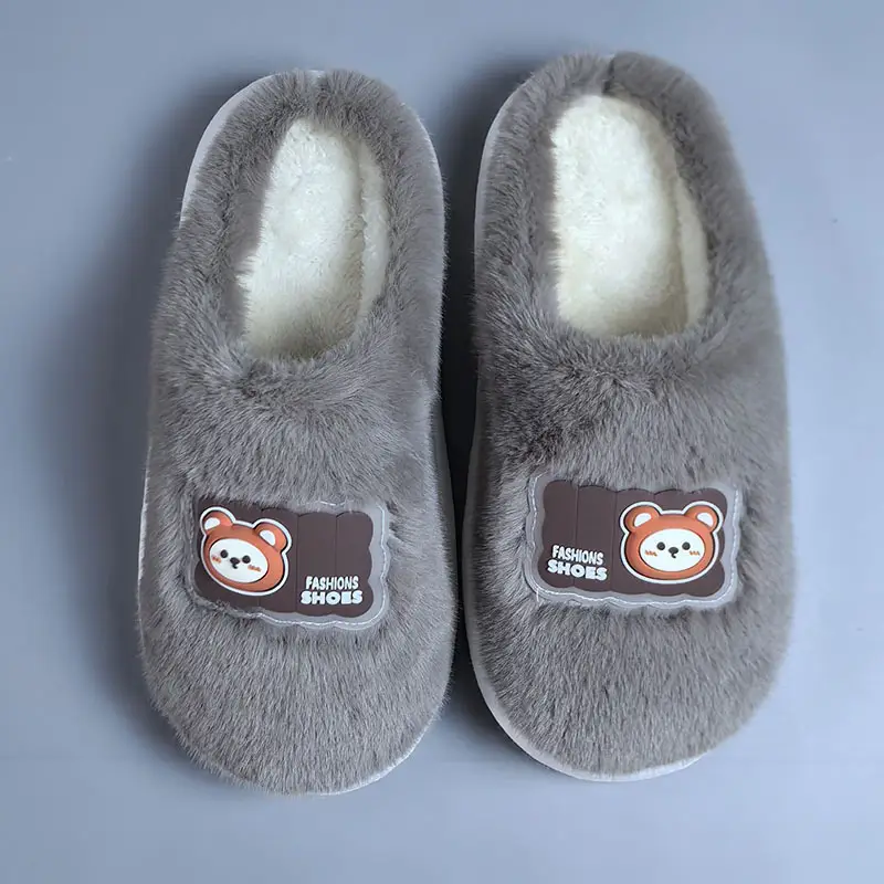 2025 Plush Cotton Slippers Pink Grey for Men Women - Image 4