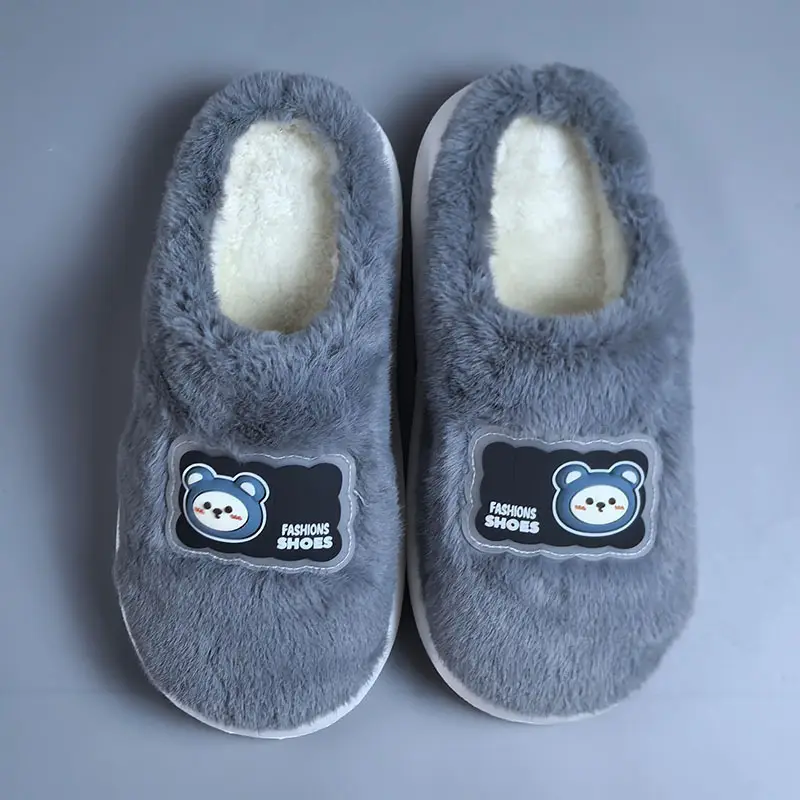 2025 Plush Cotton Slippers Pink Grey for Men Women - Image 5