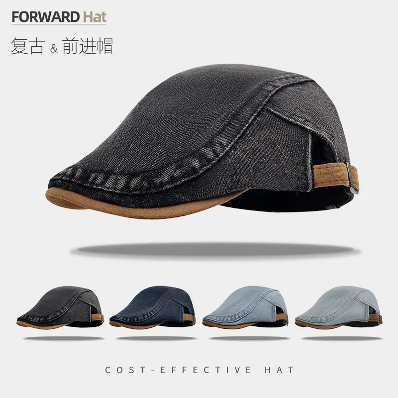 Women Denim Beret Peaked Cap Short Bristle 10cm - Image 4