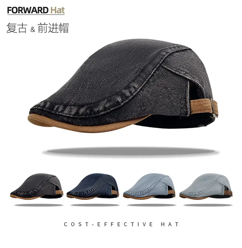 Women Denim Beret Peaked Cap Short Bristle 10cm — feature 17