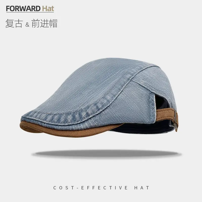 Women Denim Beret Peaked Cap Short Bristle 10cm - Image 2