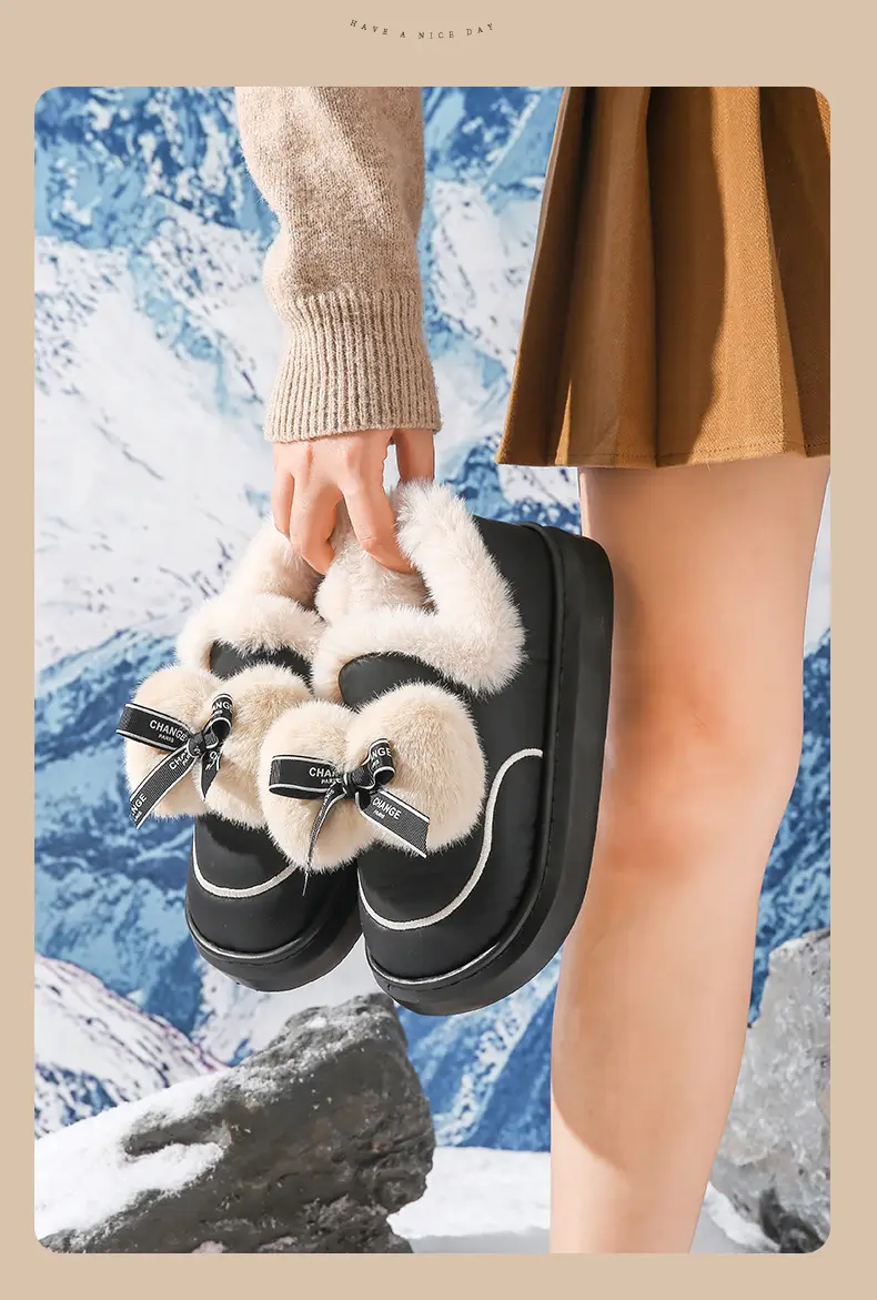 Women Winter Bow Bowled Slippers Waterproof Warm Cotton — feature 12