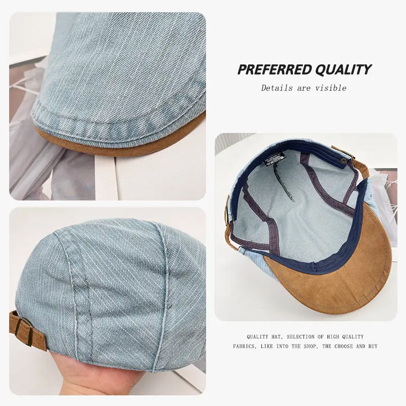 Vintage Face-Slimming Cap for Women Denim Short-Brim Baseball Cap - Image 7