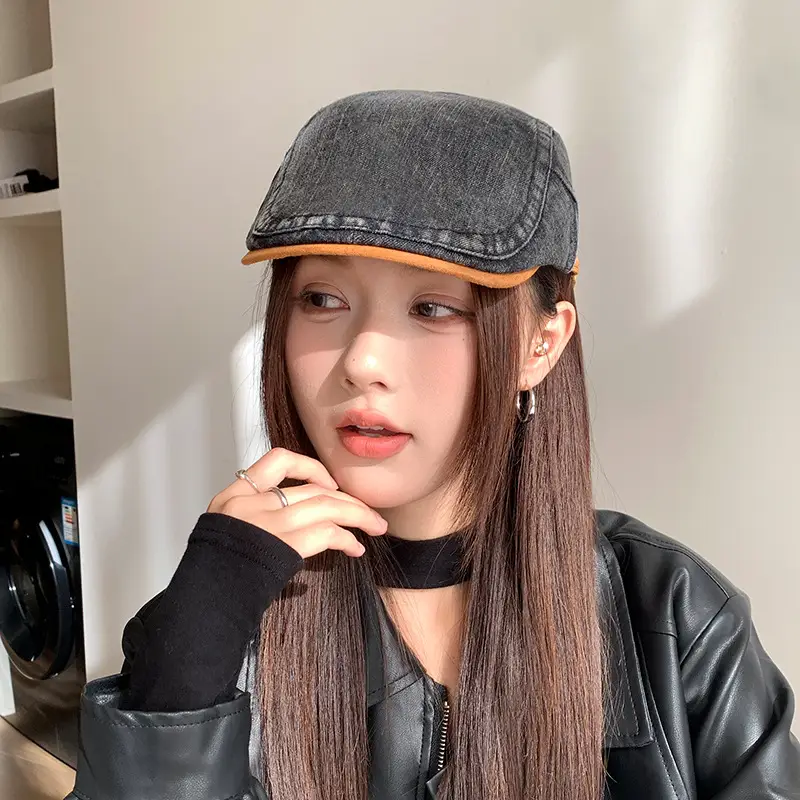 Vintage Face-Slimming Cap for Women Denim Short-Brim Baseball Cap — feature 17