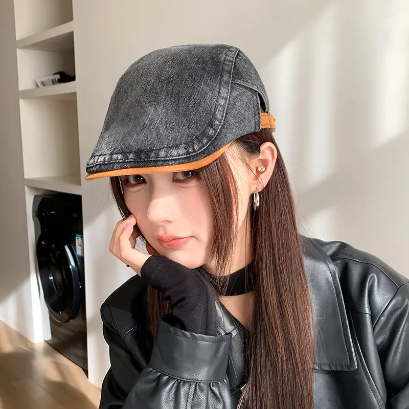 Vintage Face-Slimming Cap for Women Denim Short-Brim Baseball Cap — feature 18