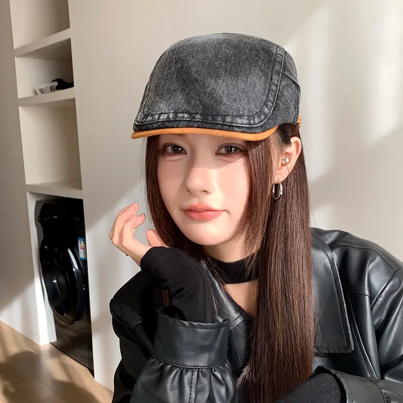 Vintage Face-Slimming Cap for Women Denim Short-Brim Baseball Cap — feature 19