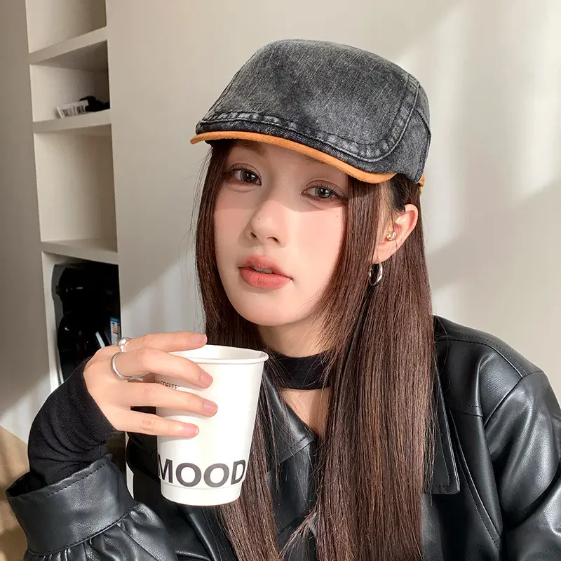 Vintage Face-Slimming Cap for Women Denim Short-Brim Baseball Cap — feature 21