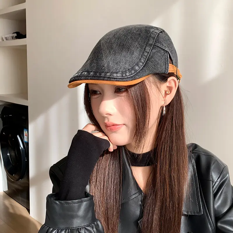 Vintage Face-Slimming Cap for Women Denim Short-Brim Baseball Cap — feature 24