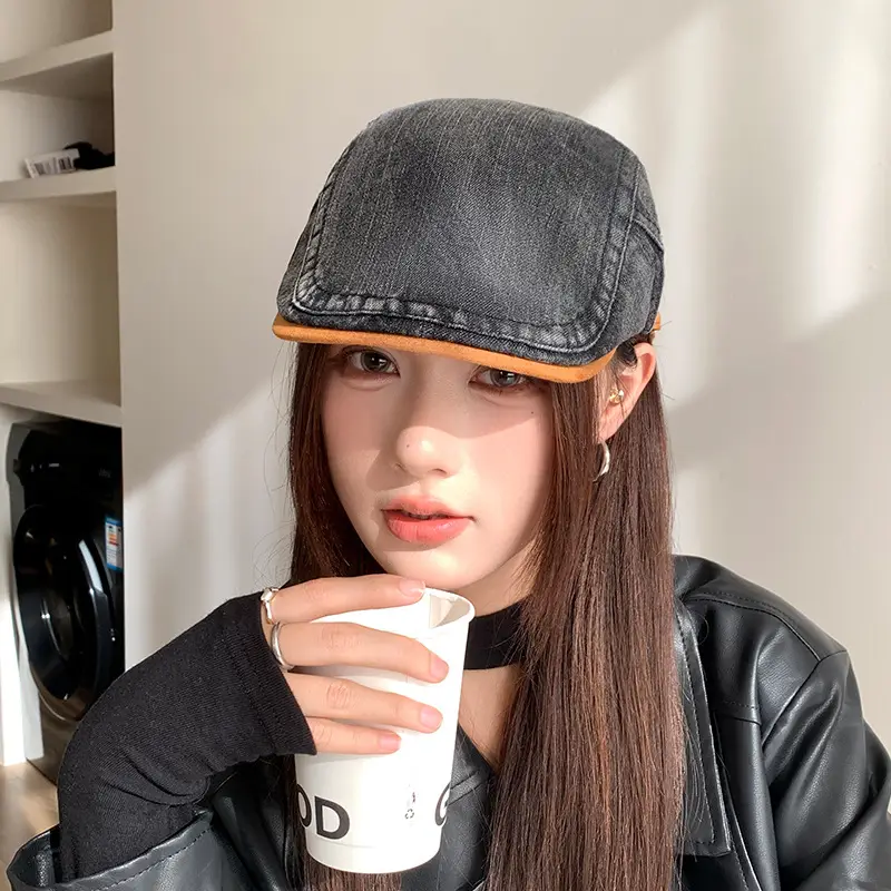 Vintage Face-Slimming Cap for Women Denim Short-Brim Baseball Cap — feature 25