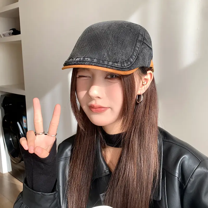 Vintage Face-Slimming Cap for Women Denim Short-Brim Baseball Cap — feature 26
