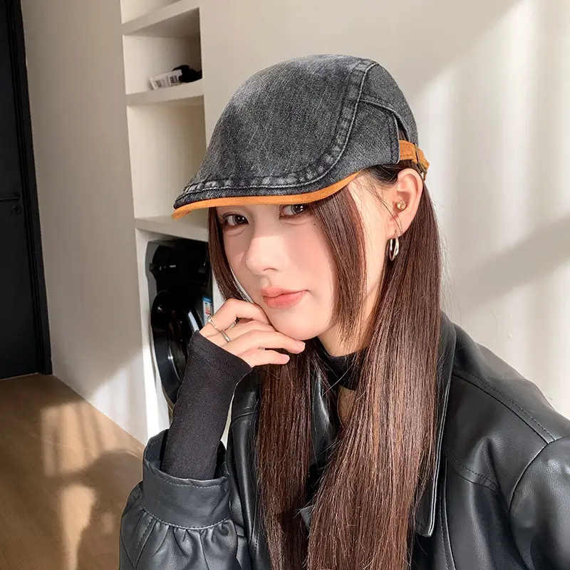 Vintage Face-Slimming Cap for Women Denim Short-Brim Baseball Cap — feature 32