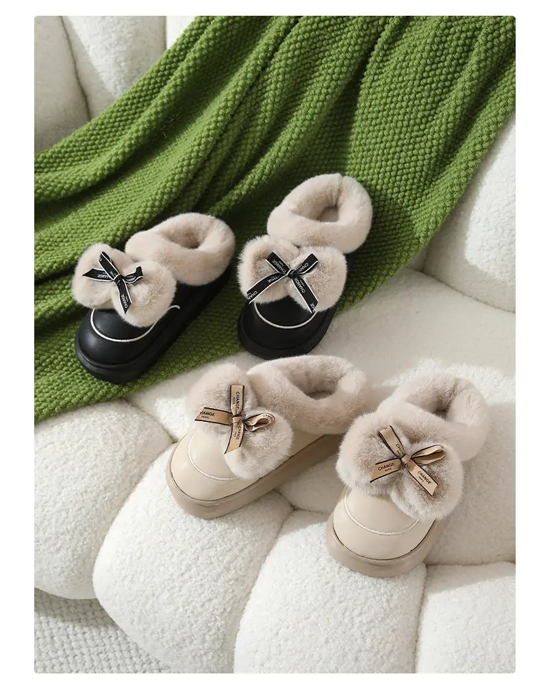 Winter Waterproof Bow Slippers Women Velvet Warm — feature 10
