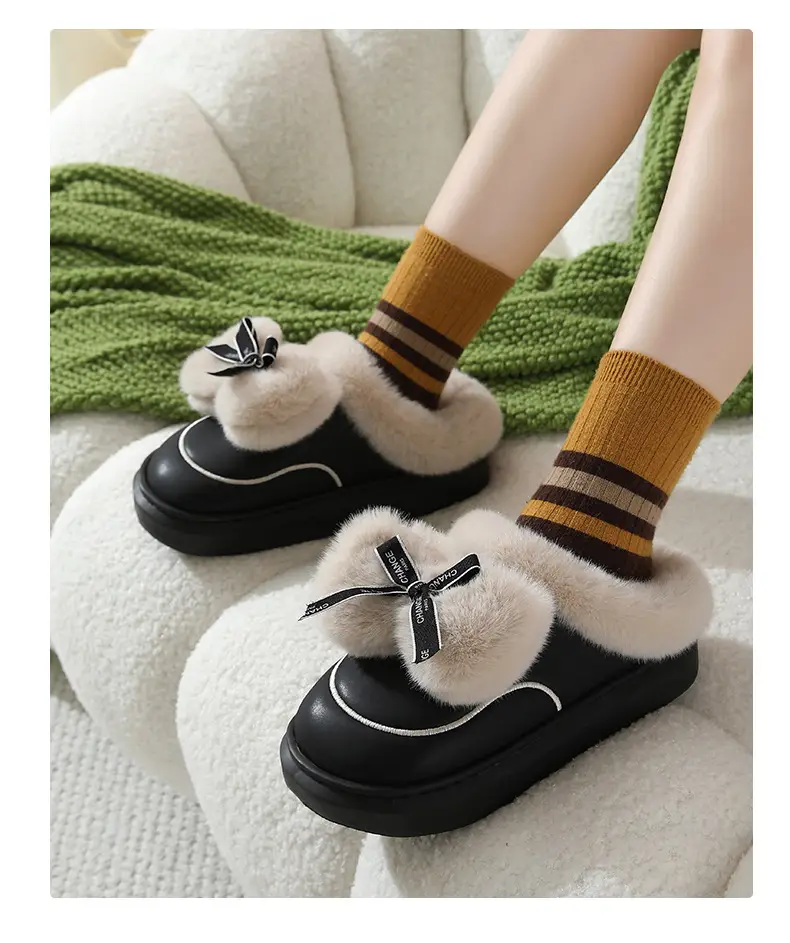 Winter Waterproof Bow Slippers Women Velvet Warm — feature 11