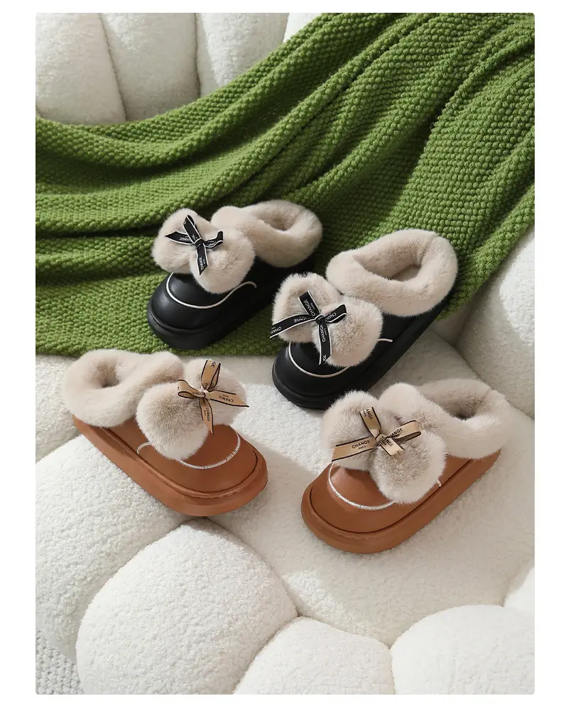 Winter Waterproof Bow Slippers Women Velvet Warm — feature 12