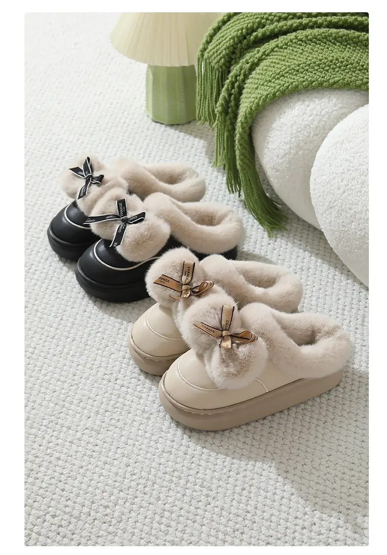 Winter Waterproof Bow Slippers Women Velvet Warm — feature 14