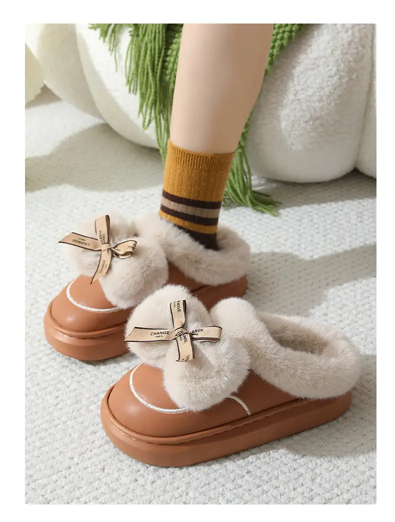 Winter Waterproof Bow Slippers Women Velvet Warm — feature 15