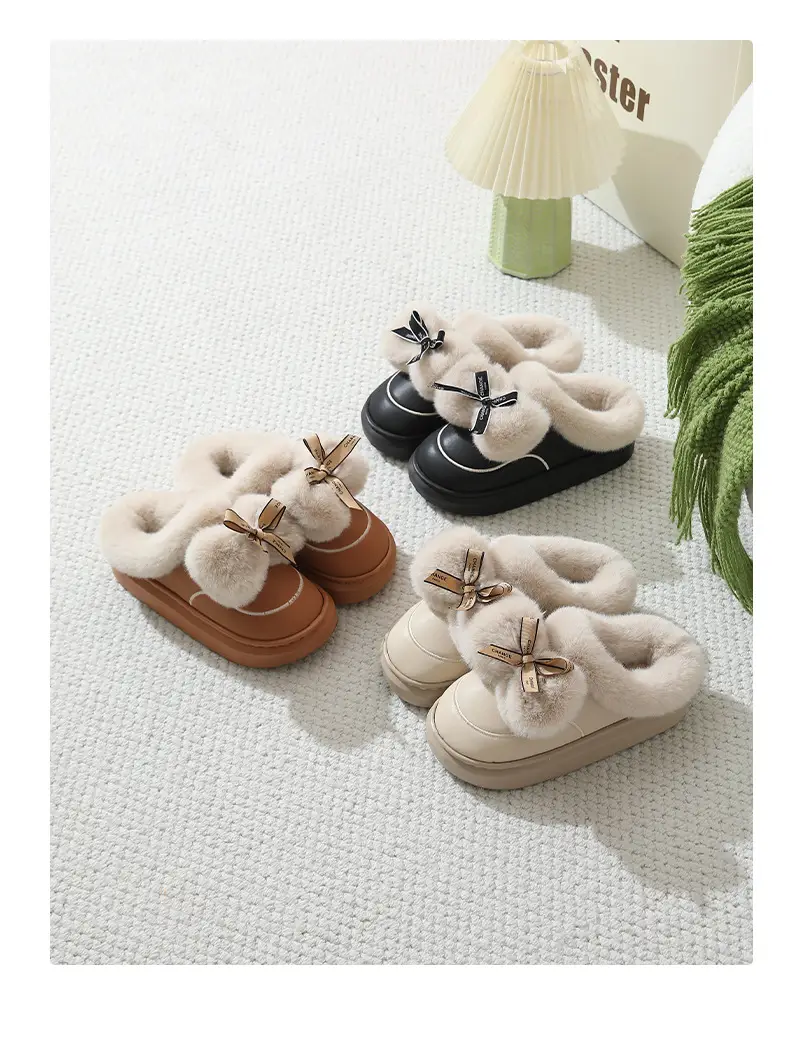 Winter Waterproof Bow Slippers Women Velvet Warm — feature 16