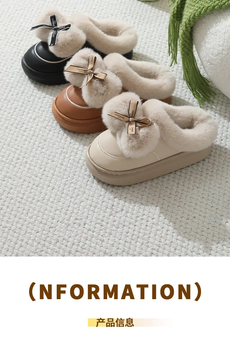 Winter Waterproof Bow Slippers Women Velvet Warm — feature 4