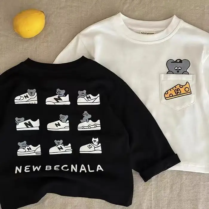 Kids Cartoon Cotton Long Sleeve T-Shirt Black New Style - Image 5