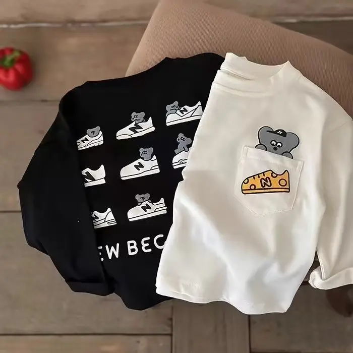 Kids Cartoon Cotton Long Sleeve T-Shirt Black New Style — feature 1