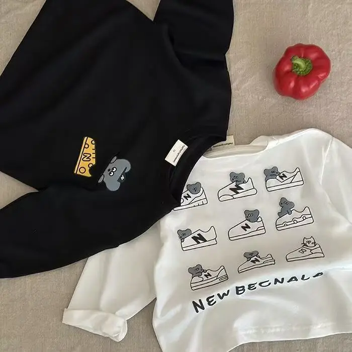 Kids Cartoon Cotton Long Sleeve T-Shirt Black New Style — feature 6