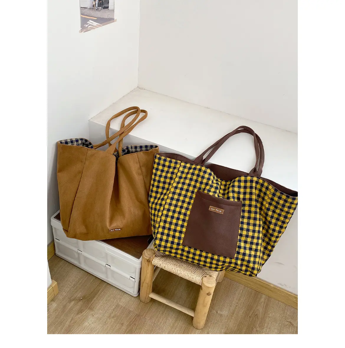 Autumn Winter Suede Double Sided Retro Plaid Bag — feature 1