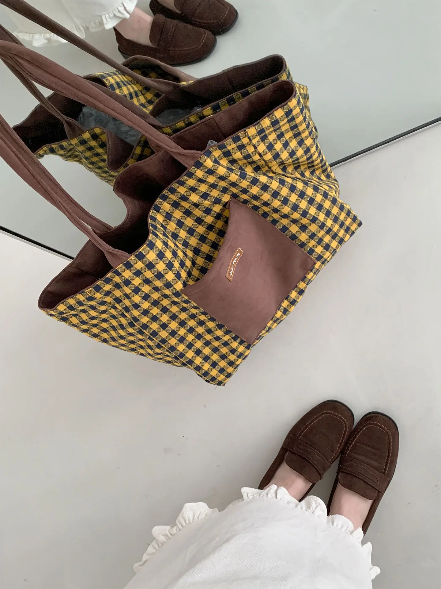 Autumn Winter Suede Double Sided Retro Plaid Bag — feature 12