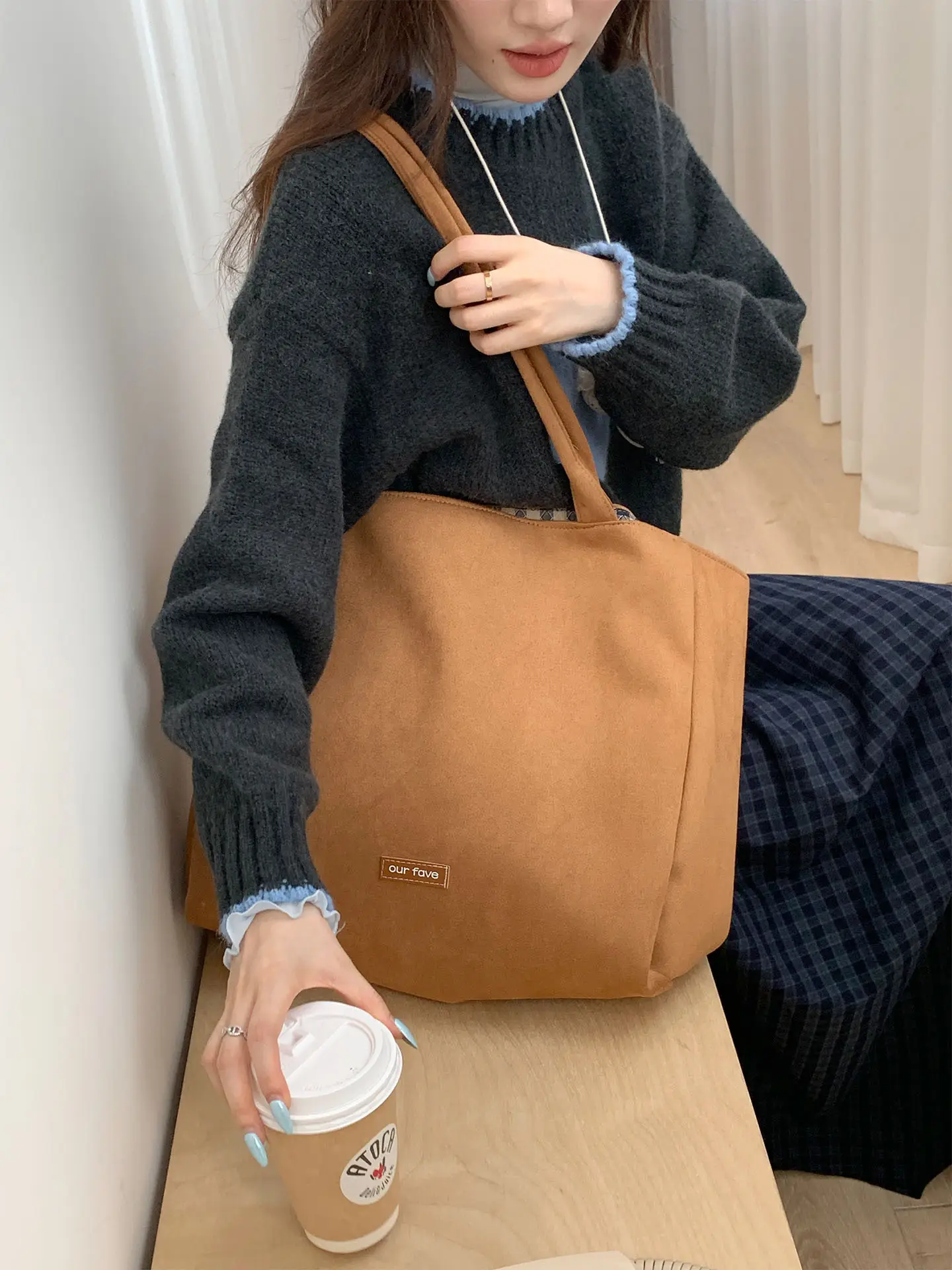 Autumn Winter Suede Double Sided Retro Plaid Bag — feature 5