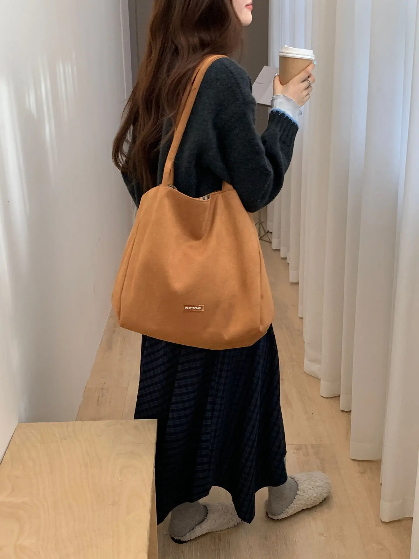 Autumn Winter Suede Double Sided Retro Plaid Bag — feature 6