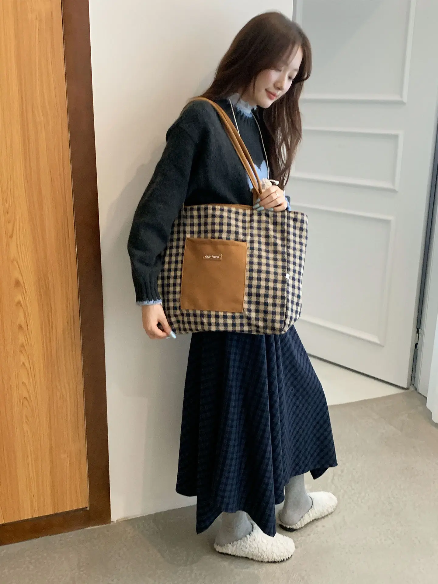 Autumn Winter Suede Double Sided Retro Plaid Bag — feature 8