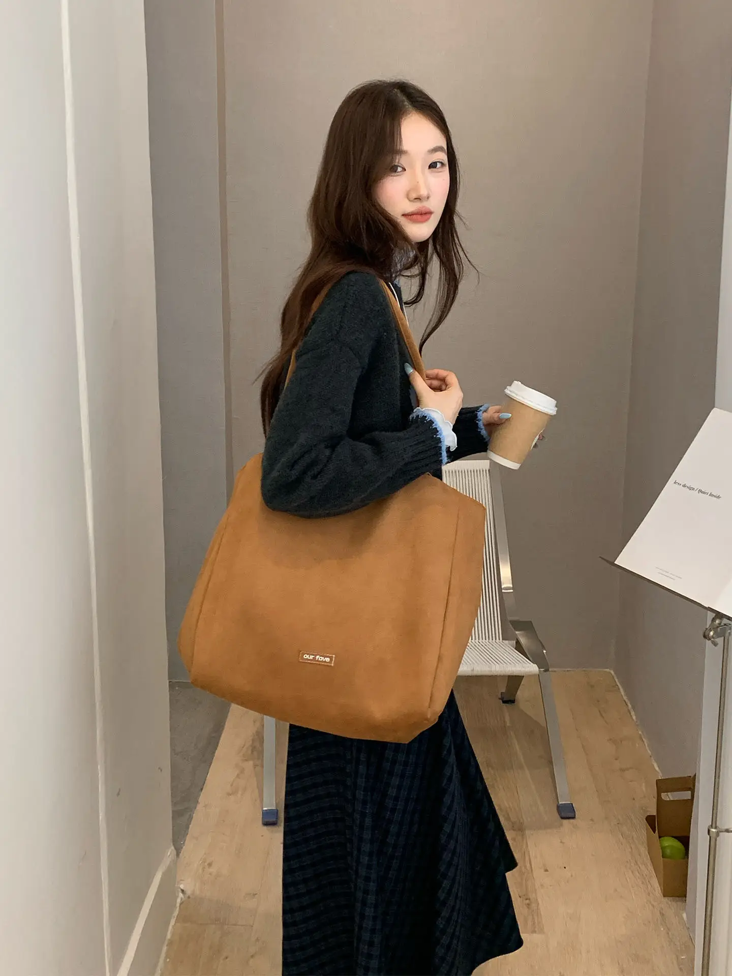Autumn Winter Suede Double Sided Retro Plaid Bag — feature 9