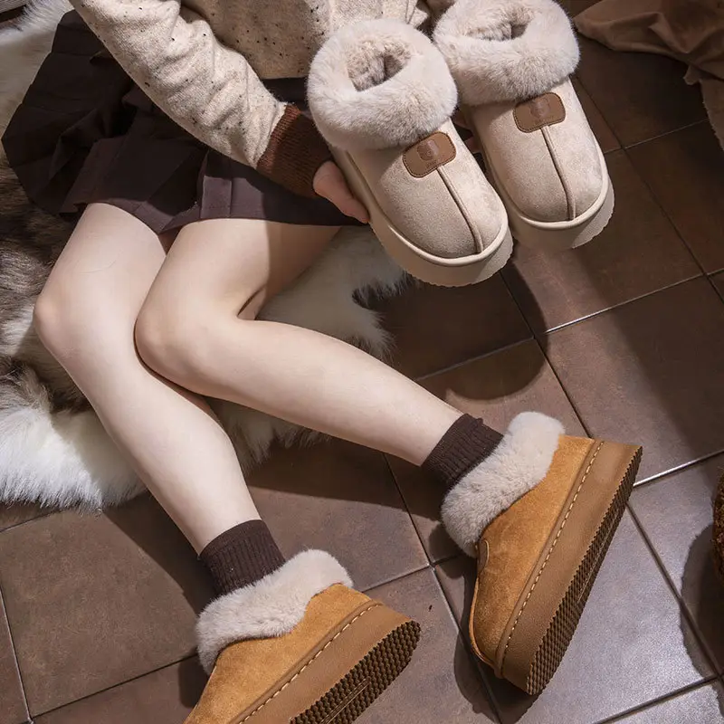 Women Warm Fluffy Slippers Winter Autumn Non-Slip Thick Sole