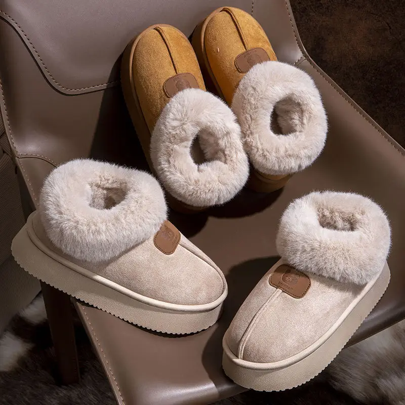 Women Warm Fluffy Slippers Winter Autumn Non-Slip Thick Sole