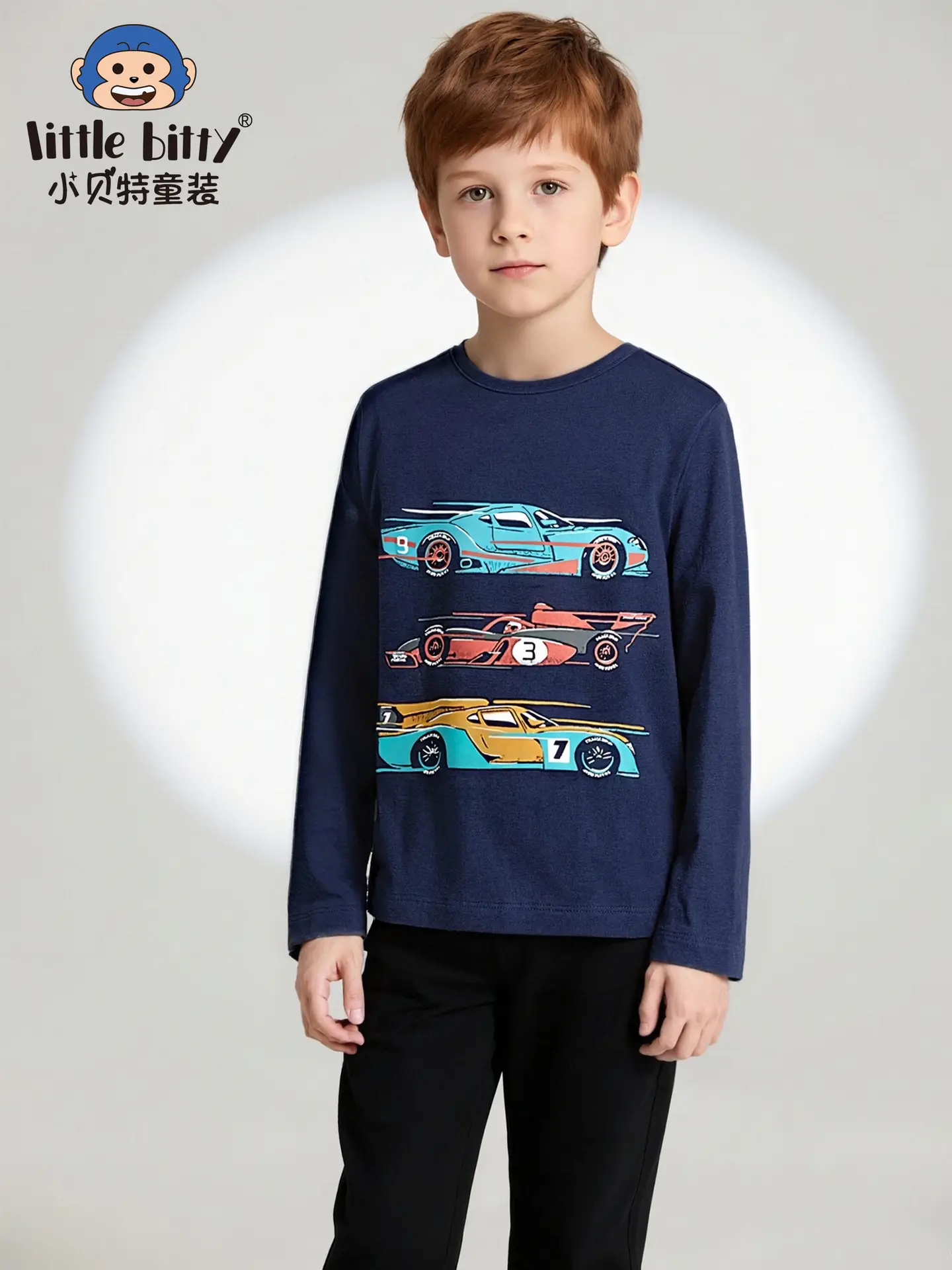 25Yr Old Cartoon Car Sweatshirt Navy Round Neck Knit