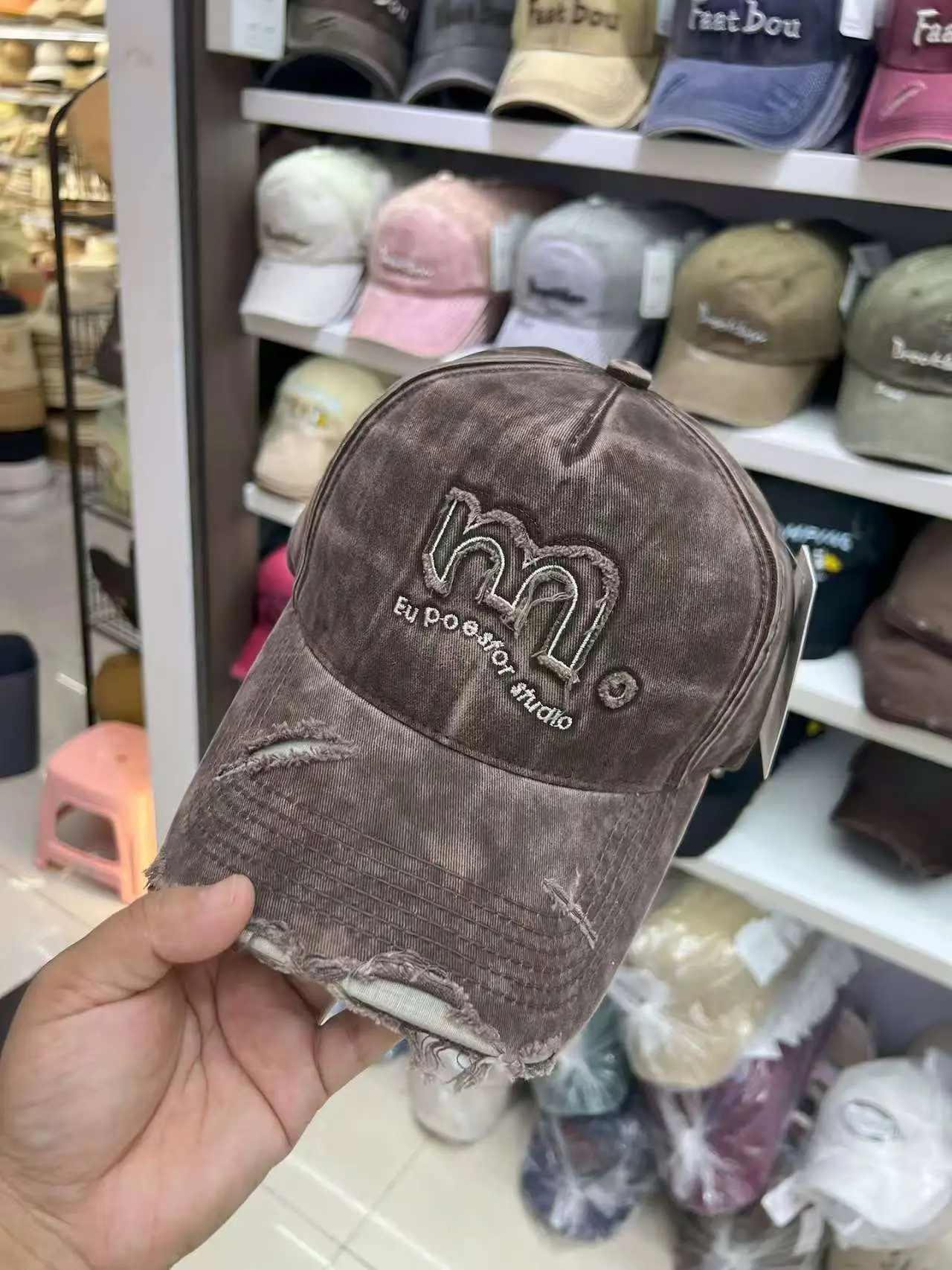 Women's Pink Washed Baseball Cap with Embroidered Logo — feature 5