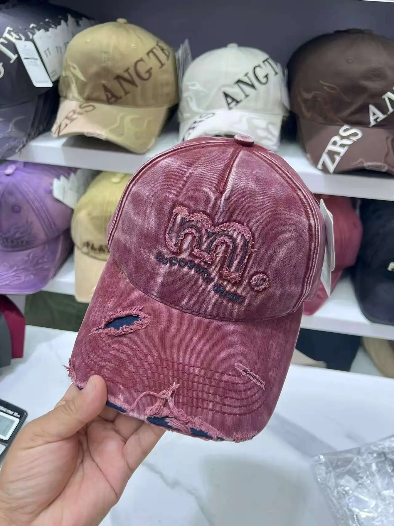 Women's Pink Washed Baseball Cap with Embroidered Logo — feature 7