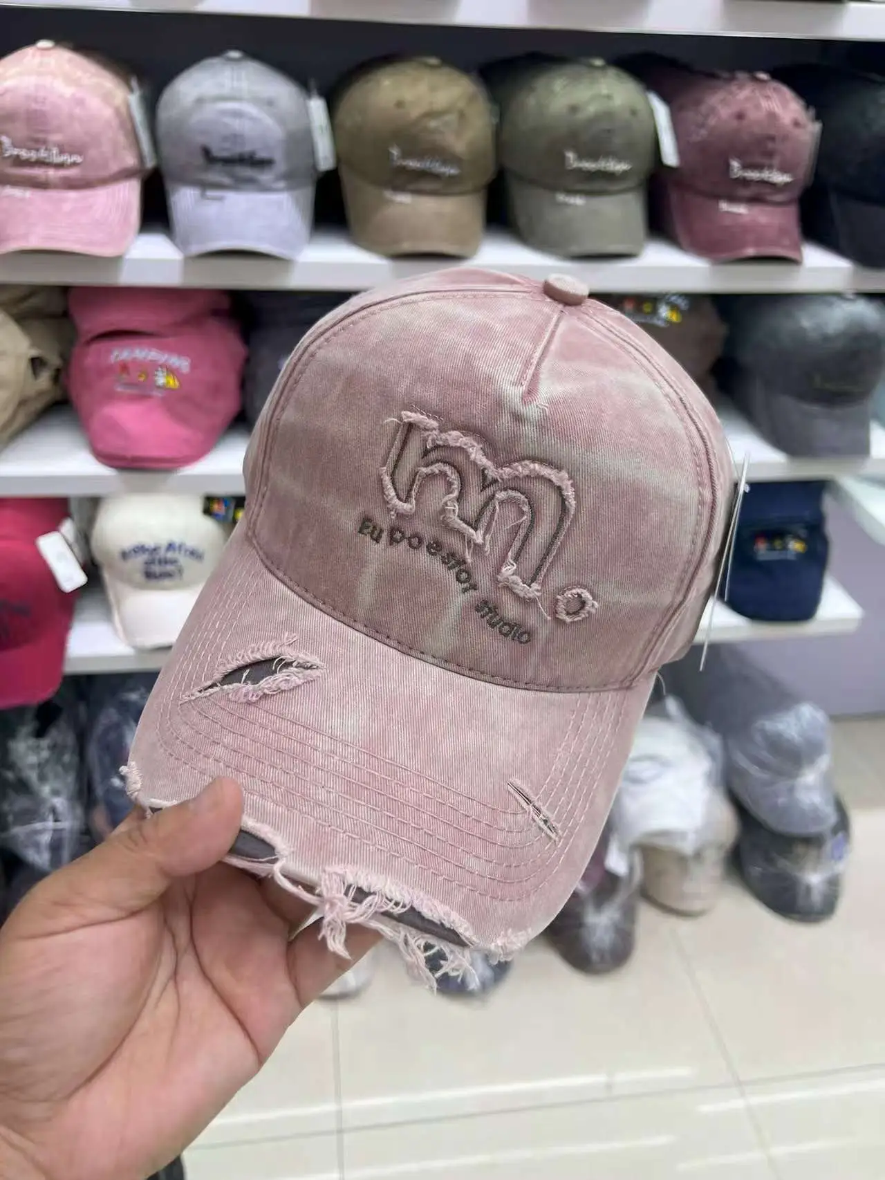Women's Pink Washed Baseball Cap with Embroidered Logo — feature 9