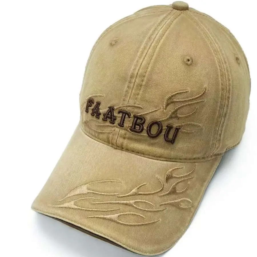 Washed Vintage Baseball Cap Women Flame Holes Embroidery - Image 8