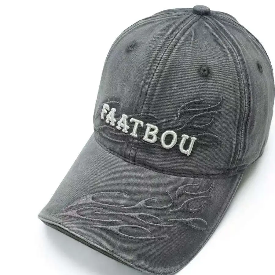 Washed Vintage Baseball Cap Women Flame Holes Embroidery - Image 9