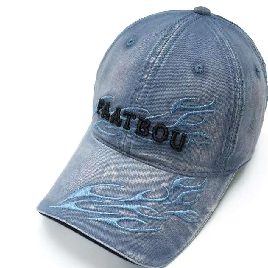 Washed Vintage Baseball Cap Women Flame Holes Embroidery - Image 10