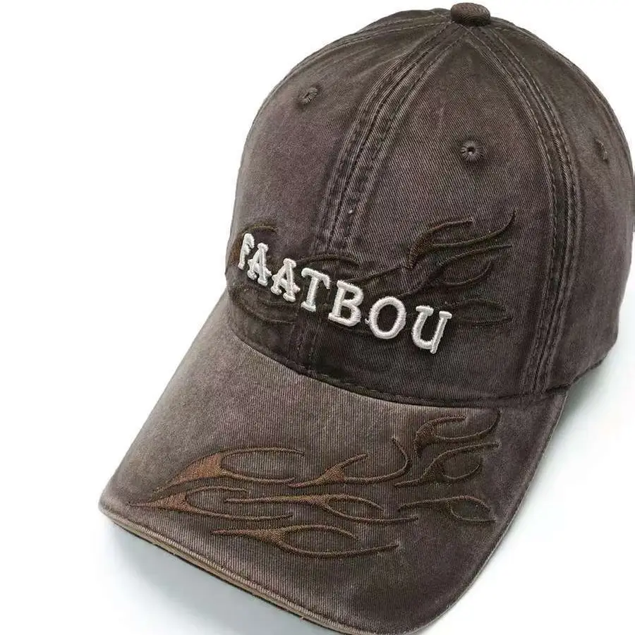 Washed Vintage Baseball Cap Women Flame Holes Embroidery - Image 11