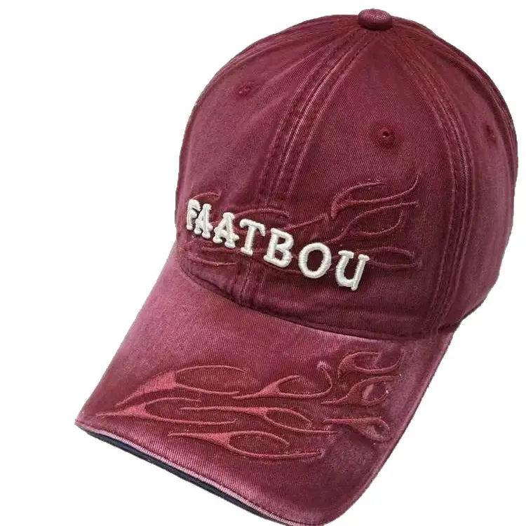 Washed Vintage Baseball Cap Women Flame Holes Embroidery - Image 12