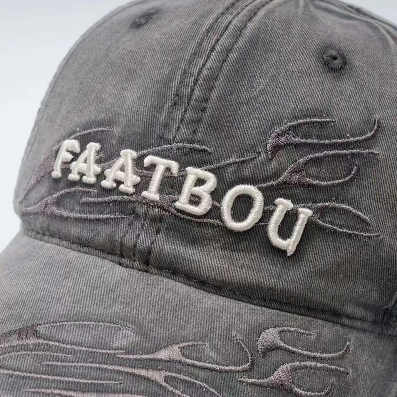 Washed Vintage Baseball Cap Women Flame Holes Embroidery — feature 10
